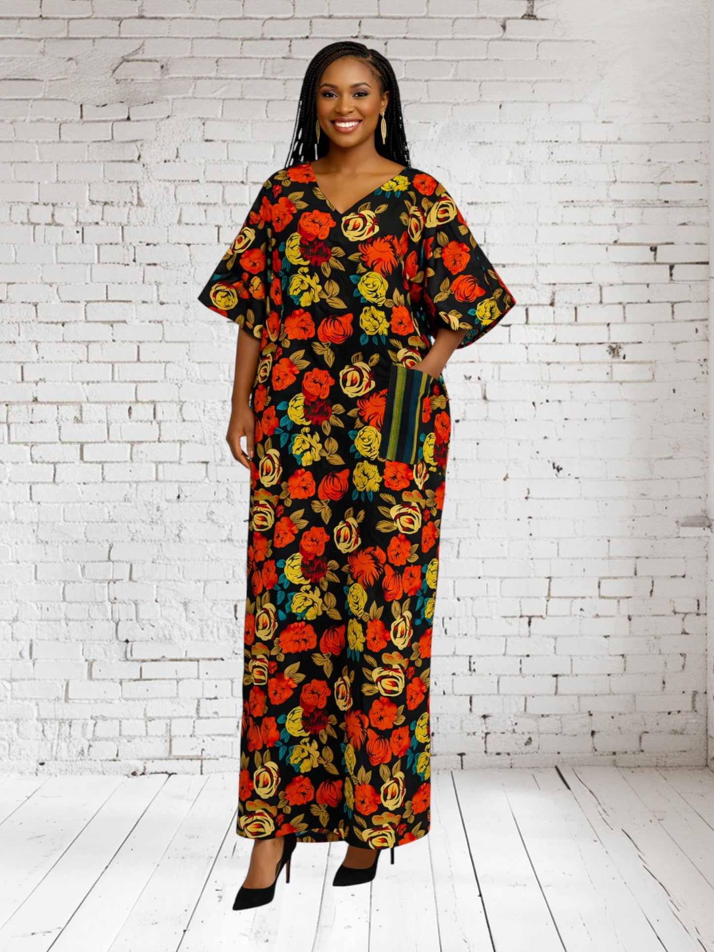 CRZ Elegant One Front Pocket Ankara Maxi Dress
