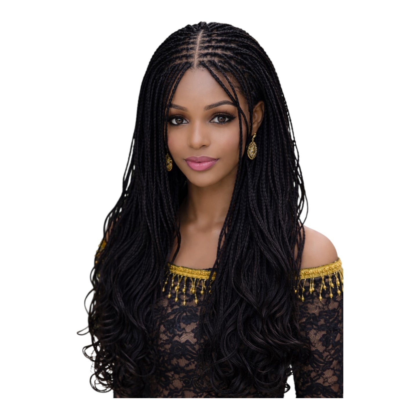 HB Box Braid With Curly Ombre Tips