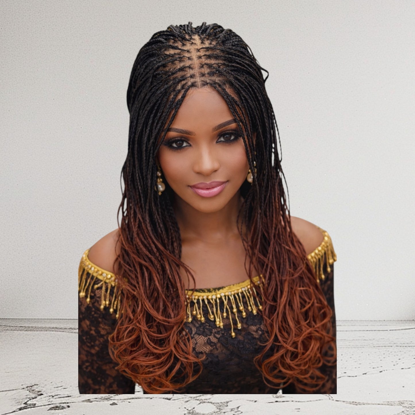 HB Box Braid With Curly Ombre Tips