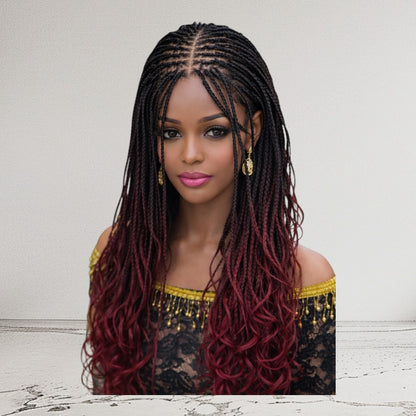 HB Box Braid With Curly Ombre Tips