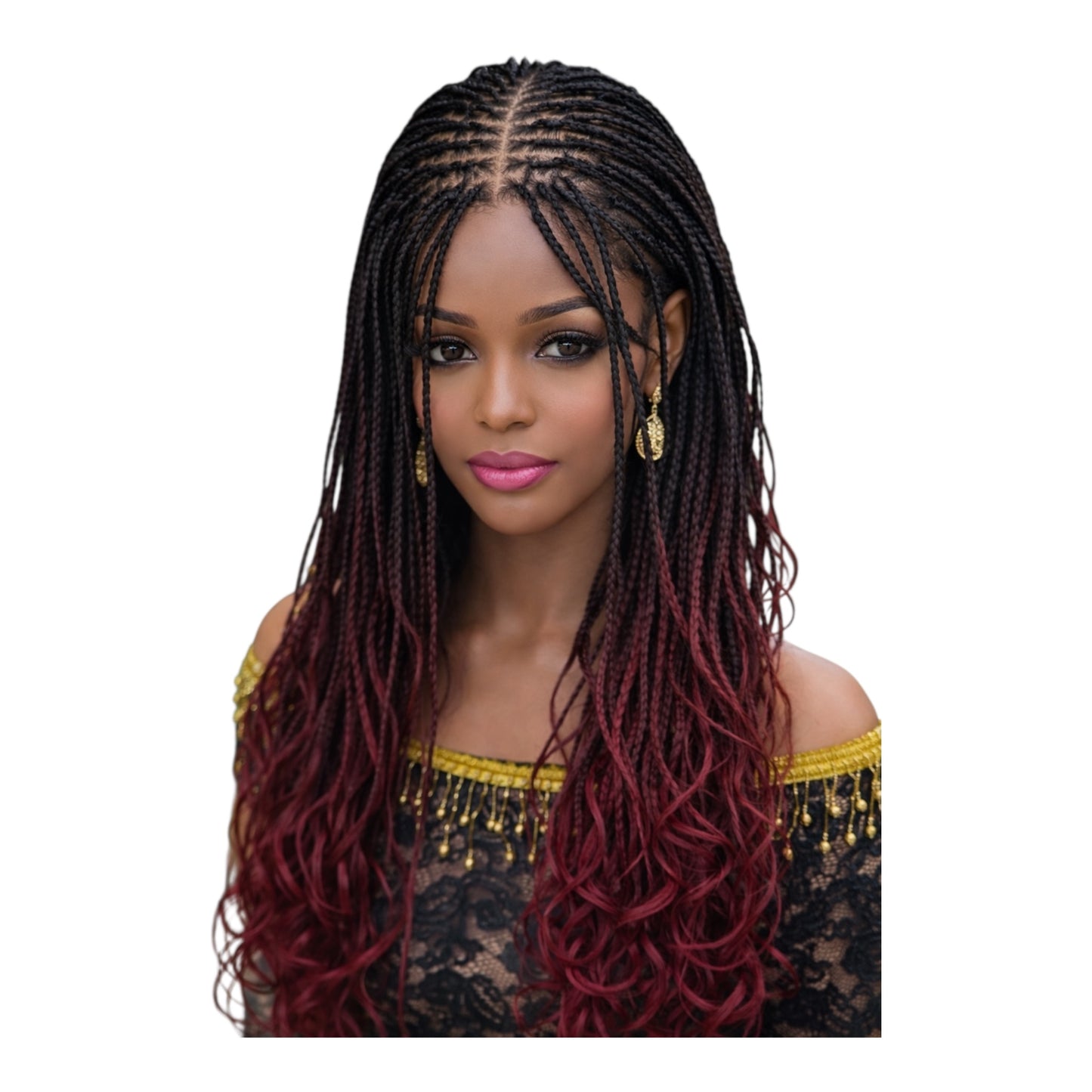 HB Box Braid With Curly Ombre Tips