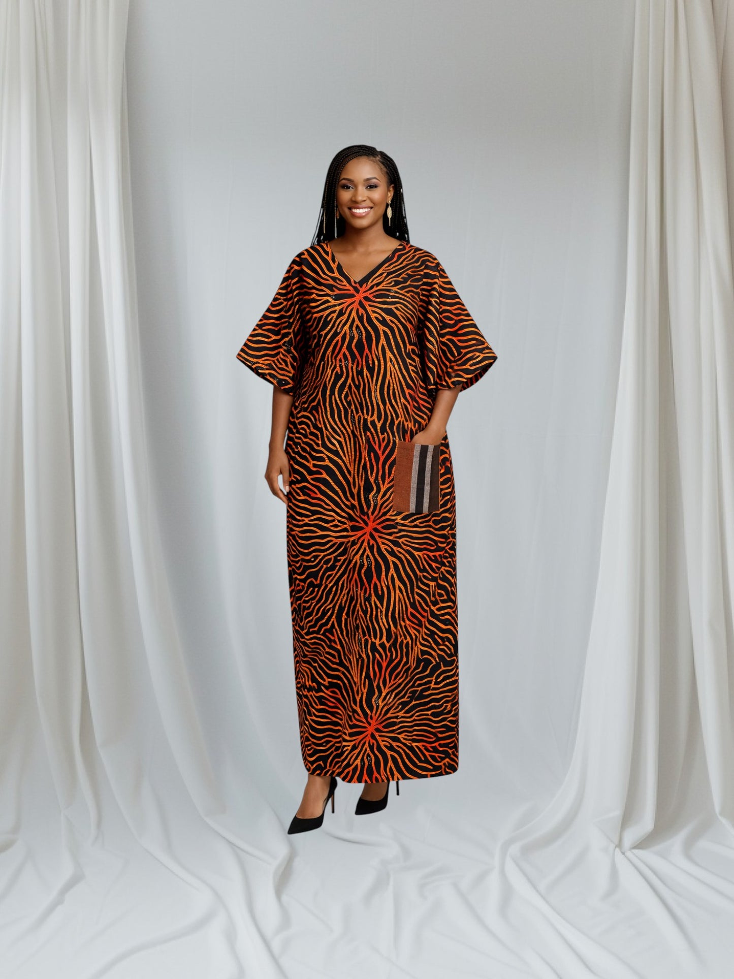 CRZ Elegant One Front Pocket Ankara Maxi Dress