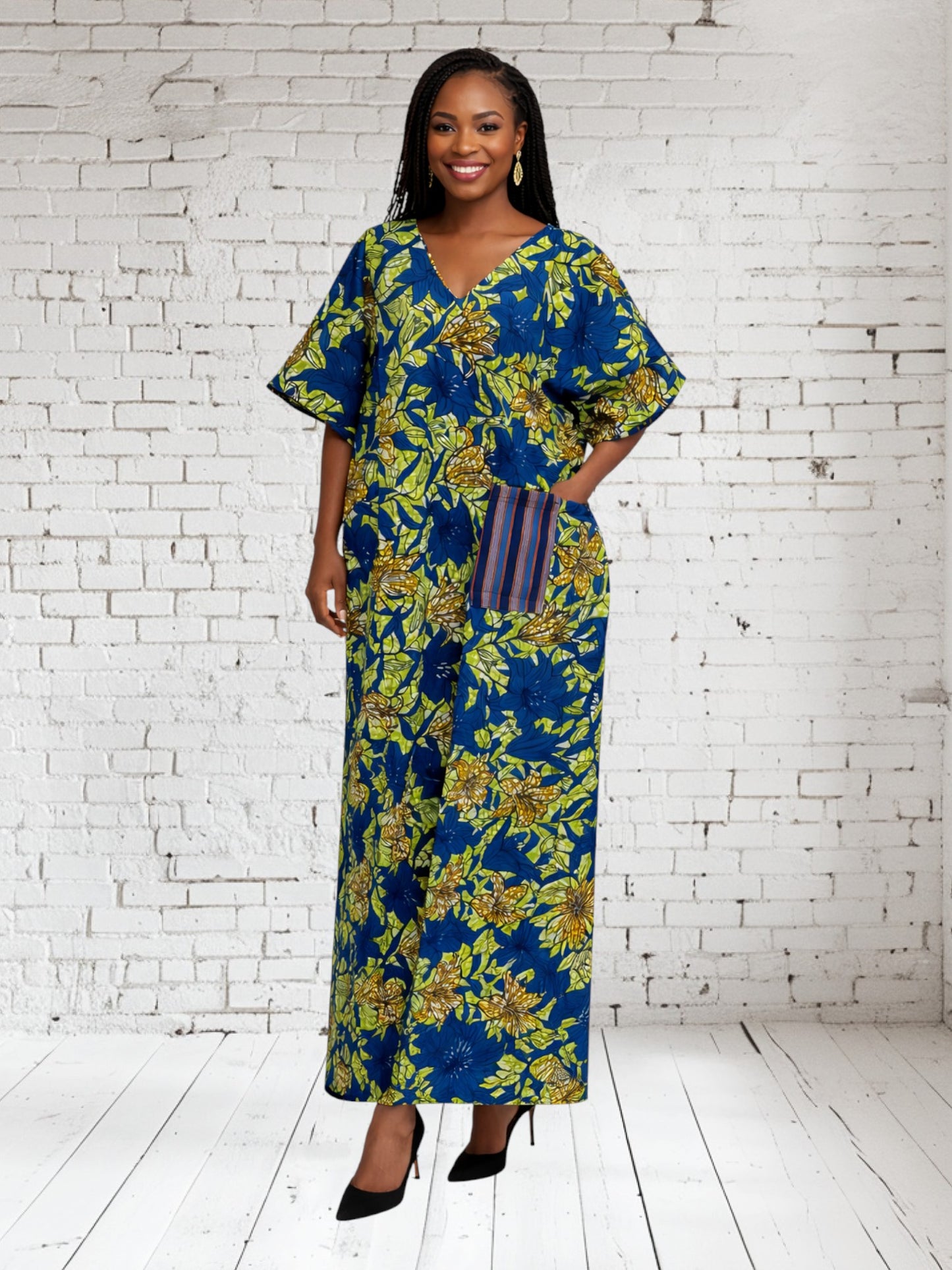 CRZ Elegant One Front Pocket Ankara Maxi Dress