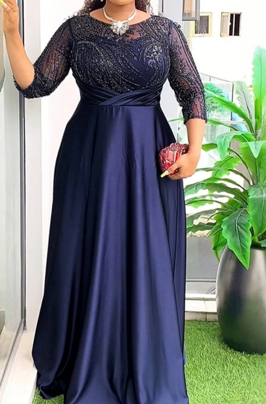 Women Satin and Lace Long Dress