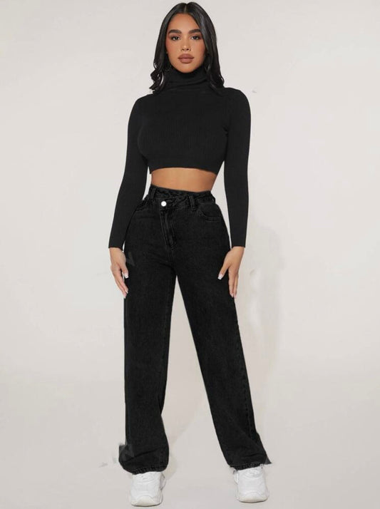 Shein Petite High Straight Leg Jeans Trouser