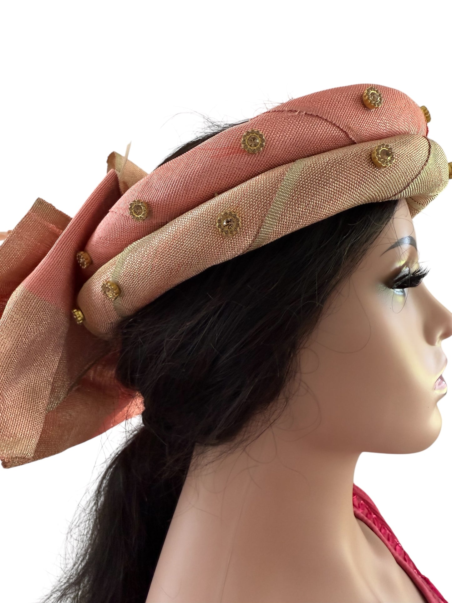 Peach Aso Oke Autogele with Bow Tie