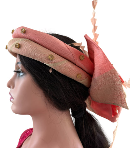 Peach Aso Oke Autogele with Bow Tie