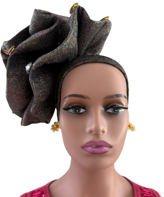 Brown Glitter Nigerian Auto Gele