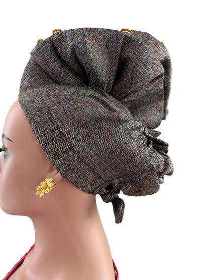 Brown Glitter Nigerian Auto Gele
