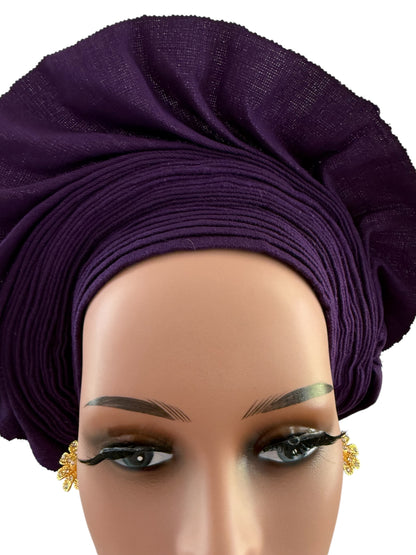Purple Aso Oke Auto Gele