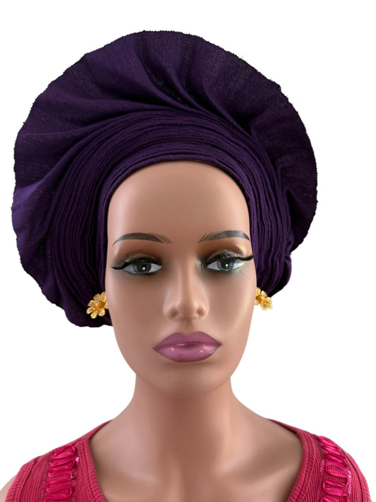 Purple Aso Oke Auto Gele