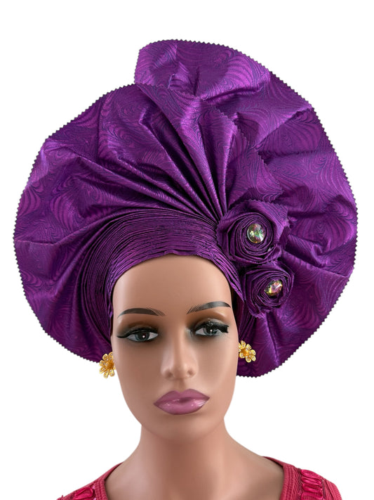 High Quality Purple Sego Nigerian Auto Gele