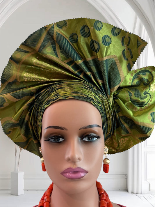 Green Sego Nigerian Auto Gele