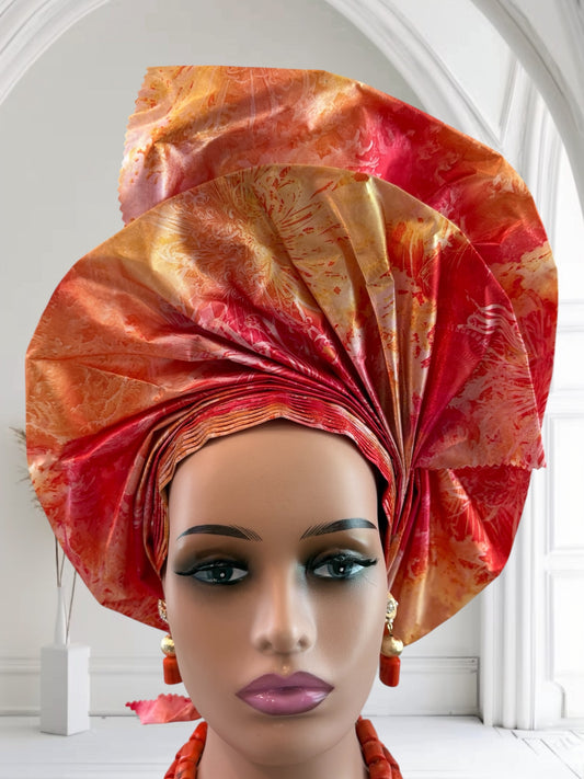 Pink and Gold Sego Nigerian Auto Gele