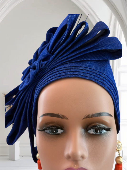 Elegant Royal Blue Aso Oke Auto Gele