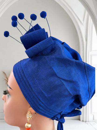 Elegant Royal Blue Aso Oke Auto Gele