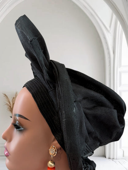 Elegant Black Aso Oke Auto Gele