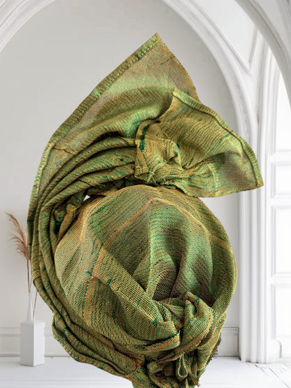 Green and Gold Aso Oke Auto Gele