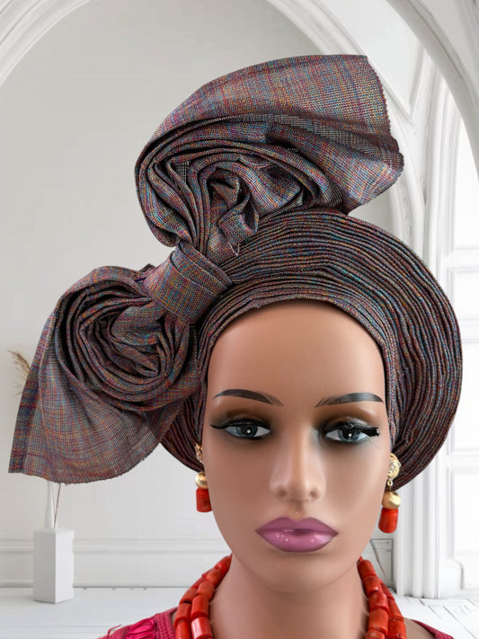 Vibrant Multi-Color Silk Aso Oke Auto Gele