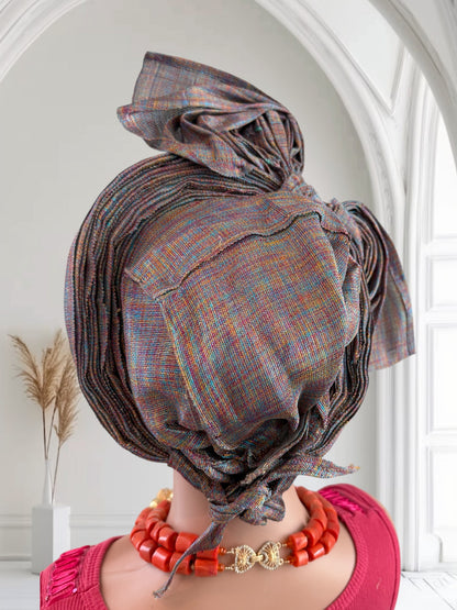 Vibrant Multi-Color Silk Aso Oke Auto Gele