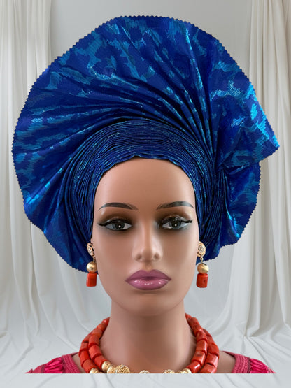 Elegant Royal Blue Sego Auto Gele