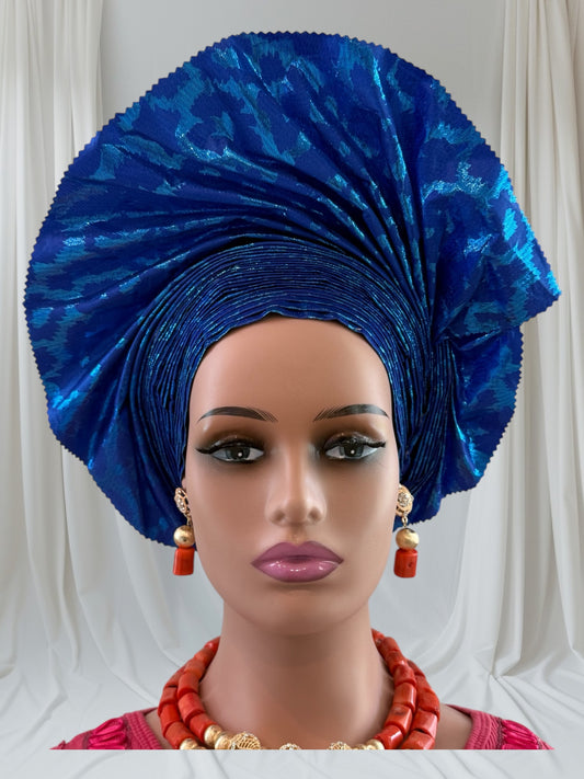 Elegant Royal Blue Sego Auto Gele