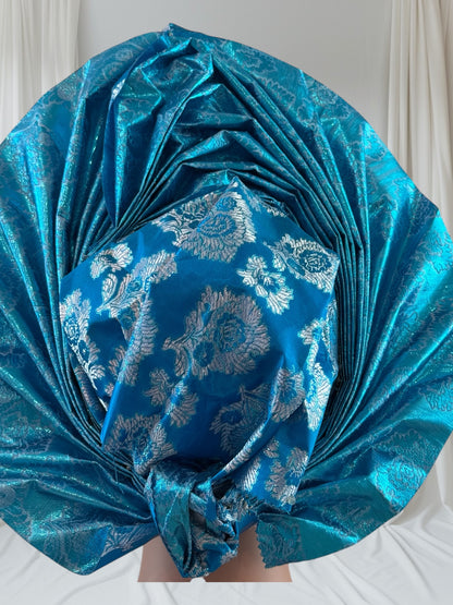 Elegant Turquoise Blue Sego Auto Gele