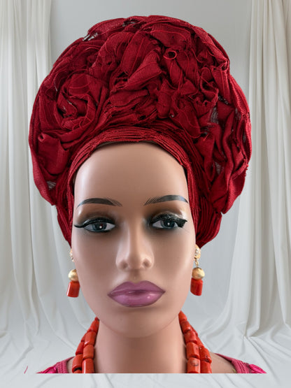 Elegant Maroon Aso Oke Autogele