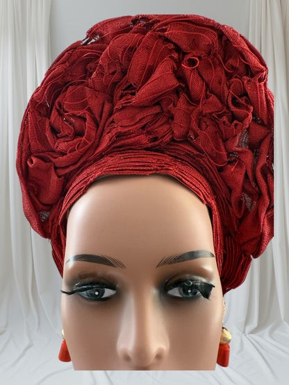 Elegant Maroon Aso Oke Autogele