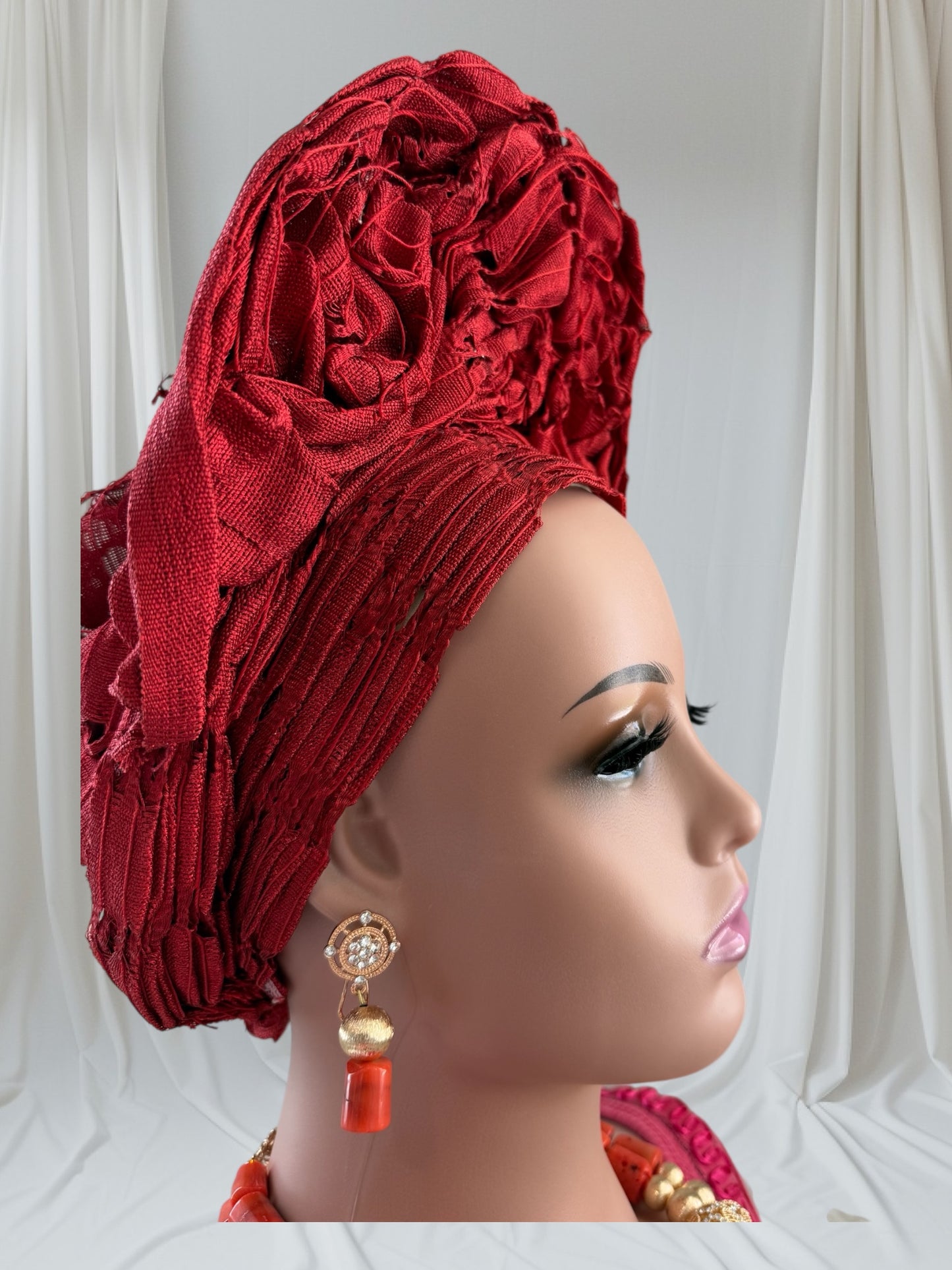 Elegant Maroon Aso Oke Autogele