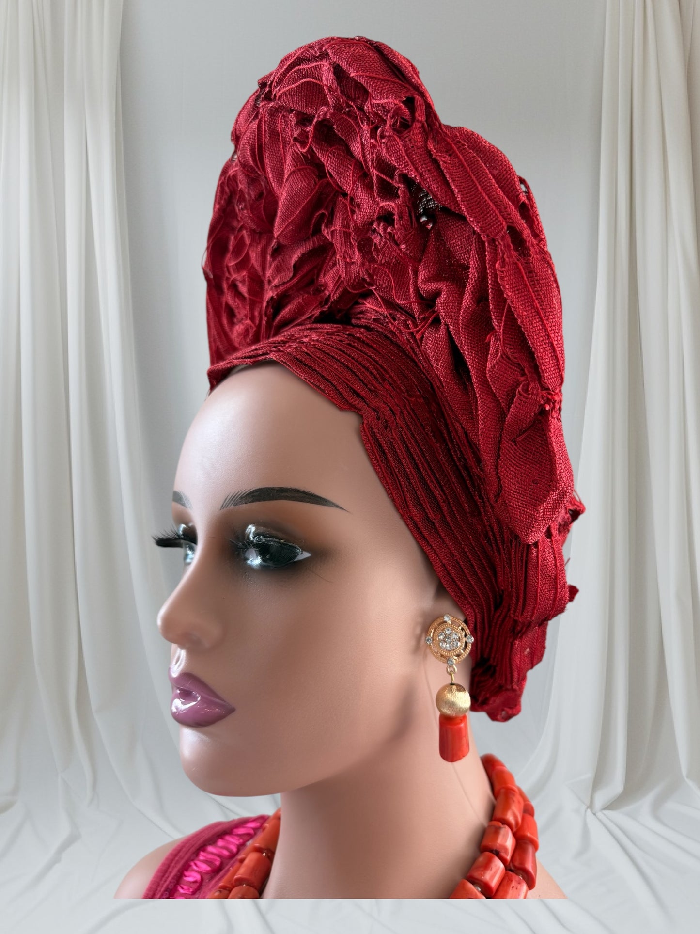 Elegant Maroon Aso Oke Autogele