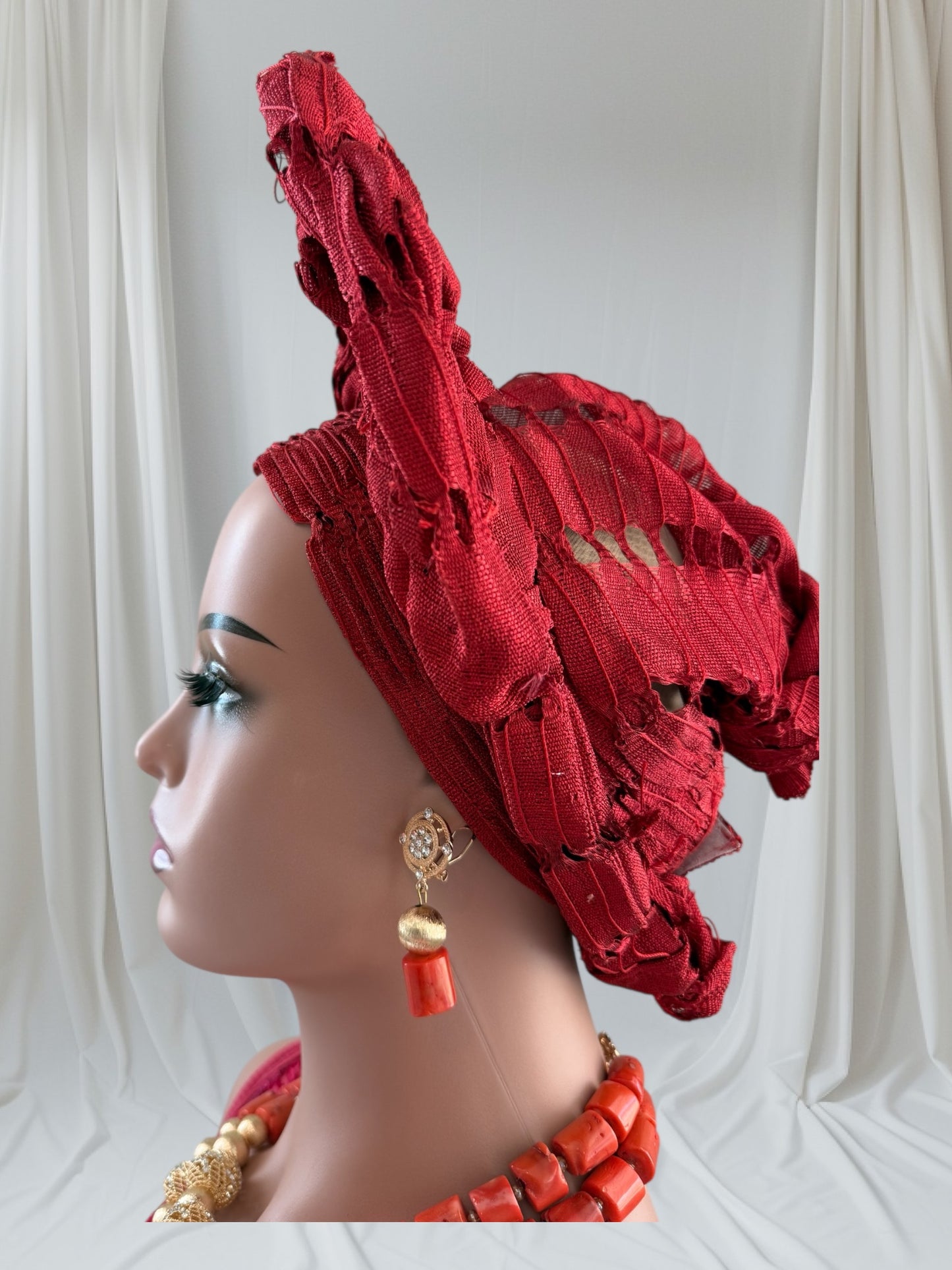 Elegant Maroon Aso Oke Autogele