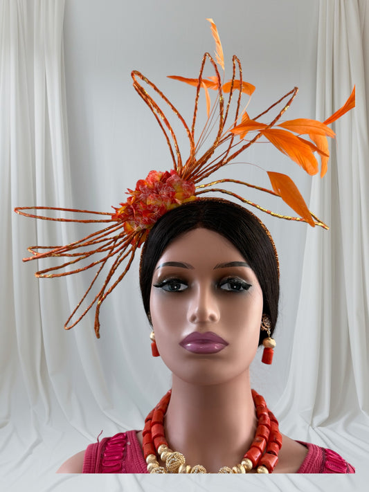 Elegant Orange Color Fascinator