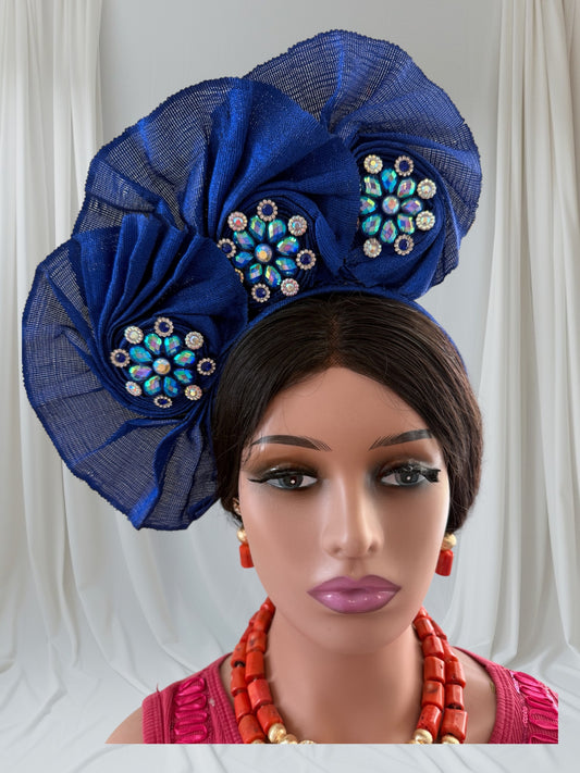 Royal Blue Sego Fascinator with Stone Embellishments