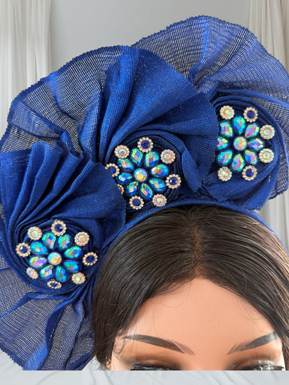 Royal Blue Sego Fascinator with Stone Embellishments