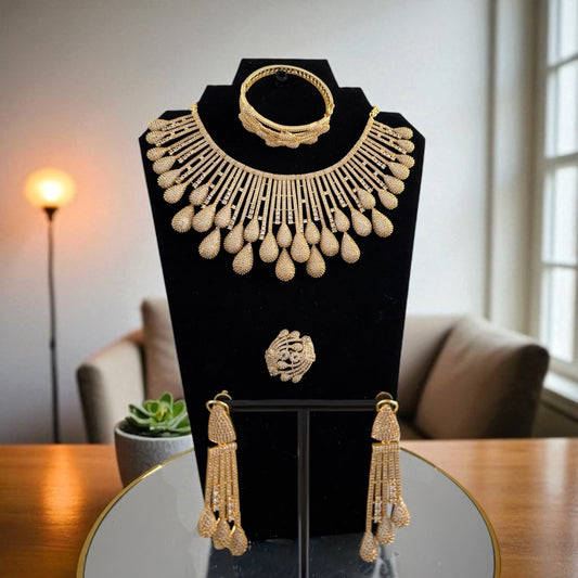 Regal Radiance: Indian Gold-Plated 4-in-1 Jewelry Set