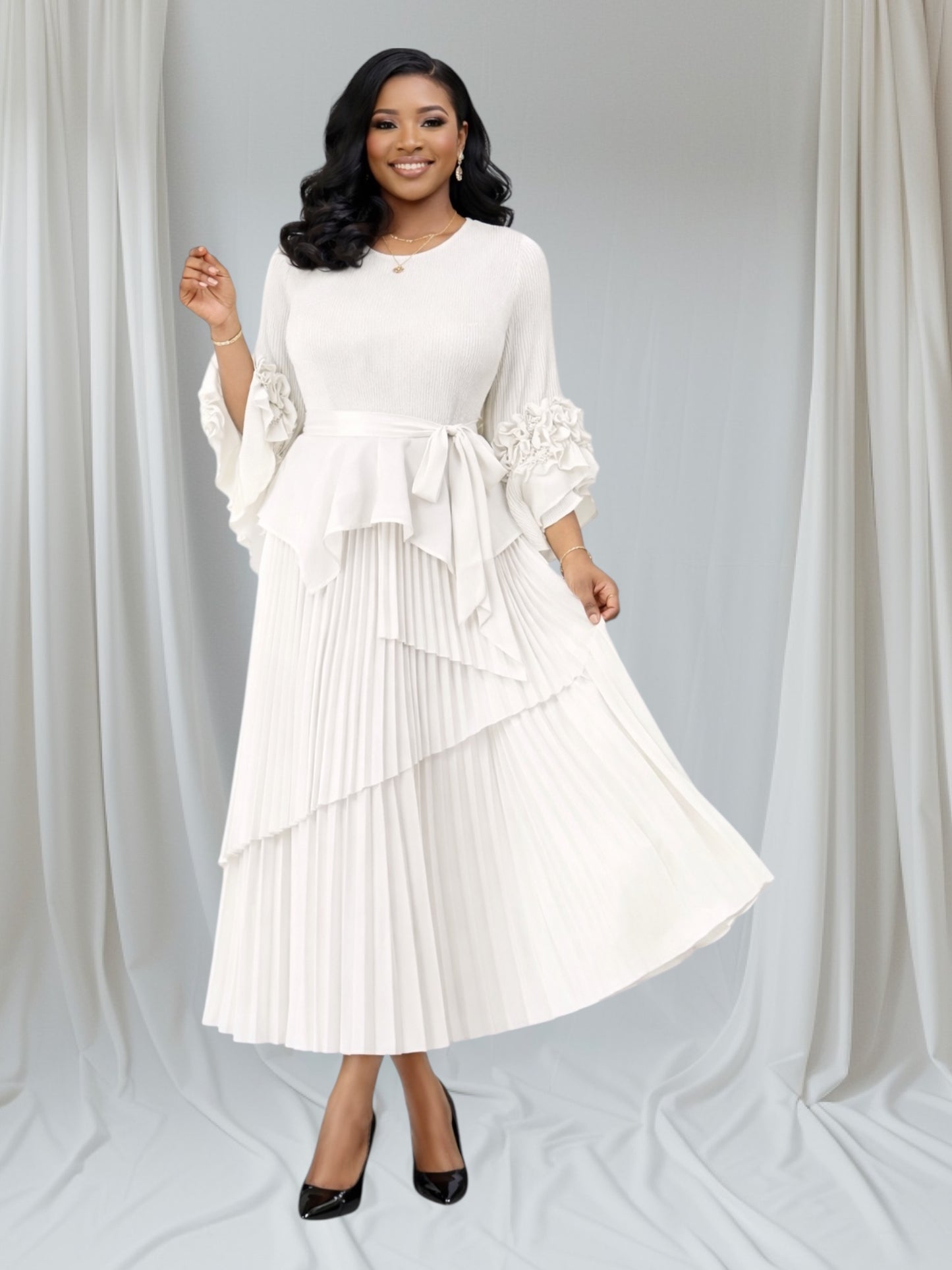 CRZ Miyaki Pleated Dress With Three Quater Sleeve B2930