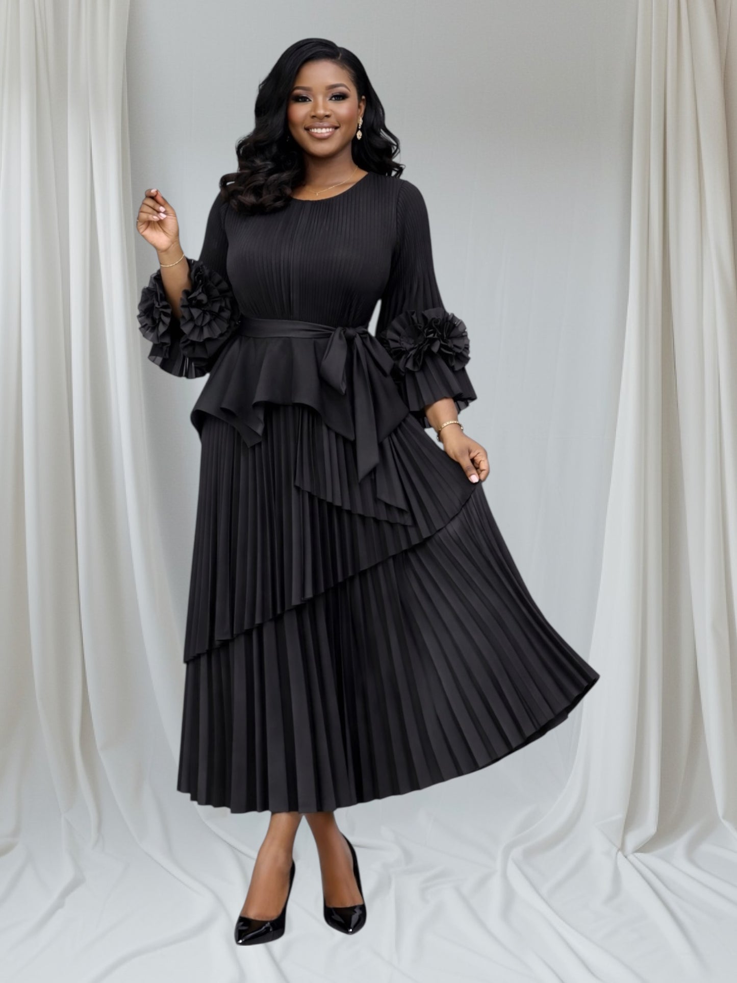 CRZ Miyaki Pleated Dress With Three Quater Sleeve B2930