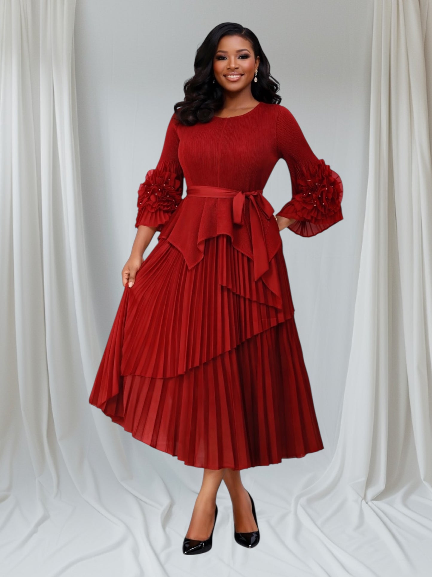 CRZ Miyaki Pleated Dress With Three Quater Sleeve B2930