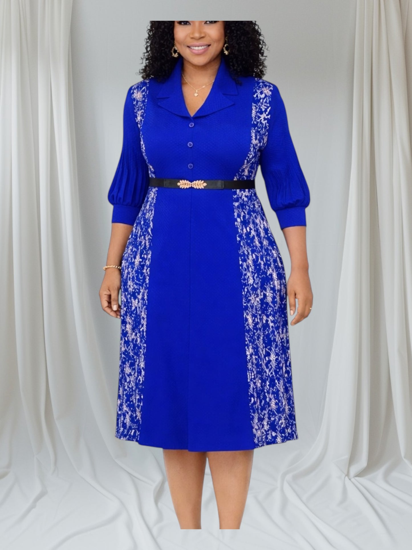 CRZ Miyaki Pleated Dress With Gold Color Side Design NRJ-5560