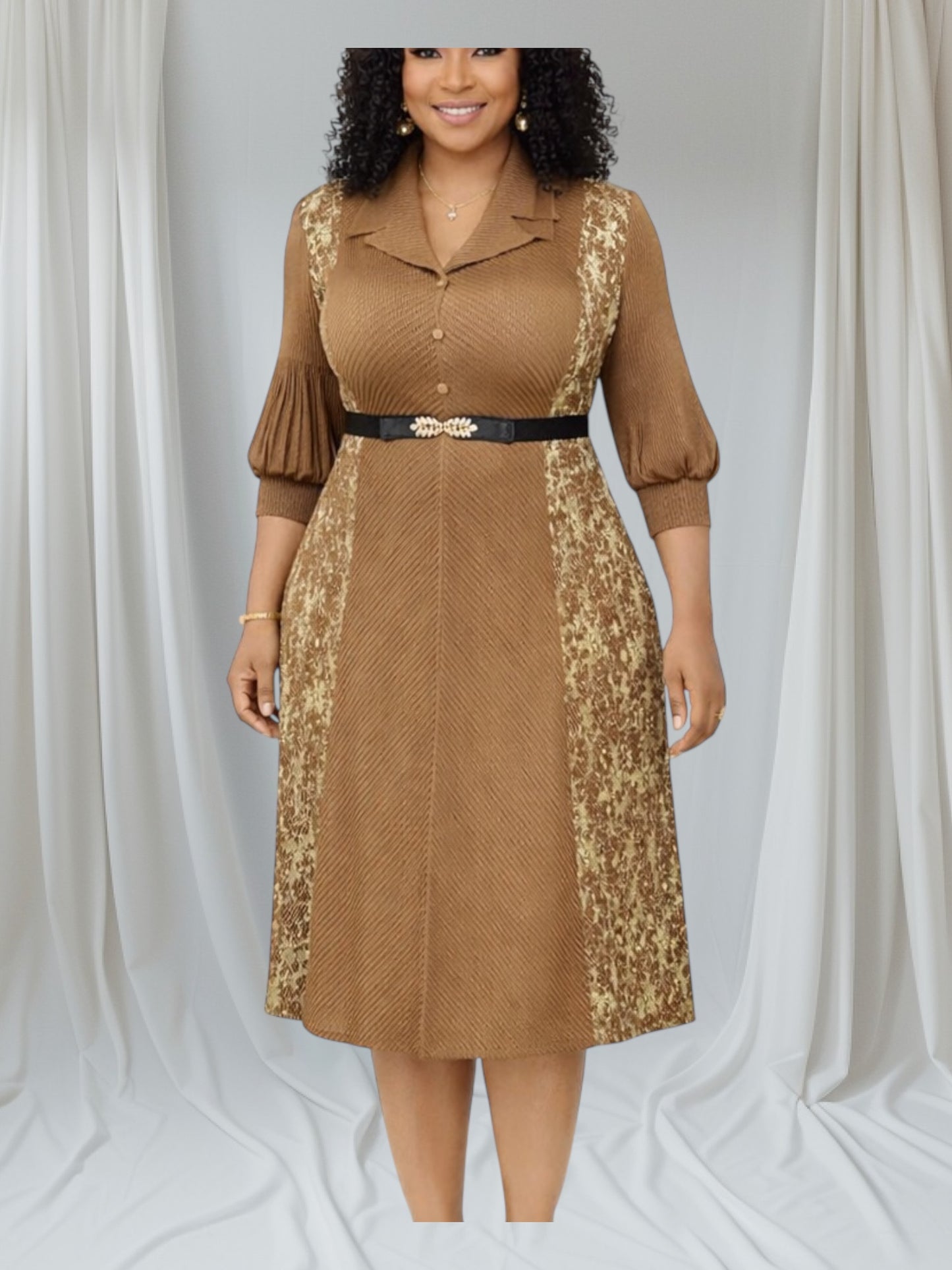 CRZ Miyaki Pleated Dress With Gold Color Side Design NRJ-5560