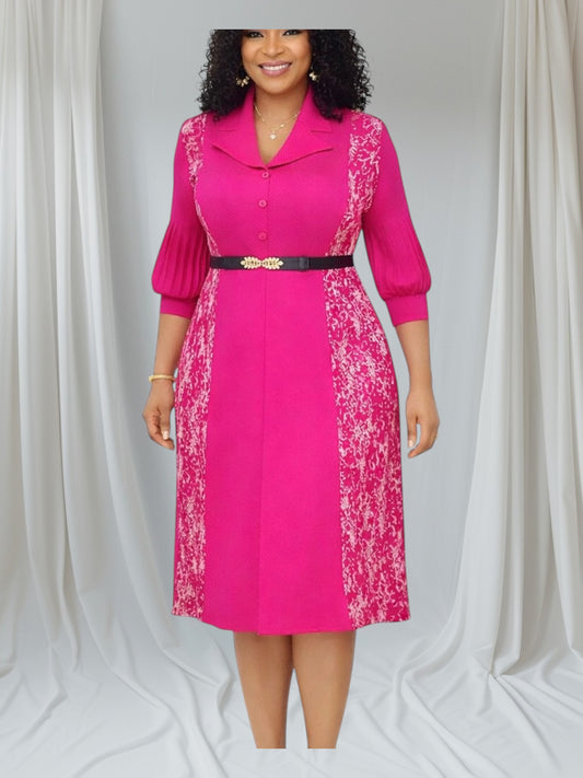 CRZ Miyaki Pleated Dress With Gold Color Side Design NRJ-5560