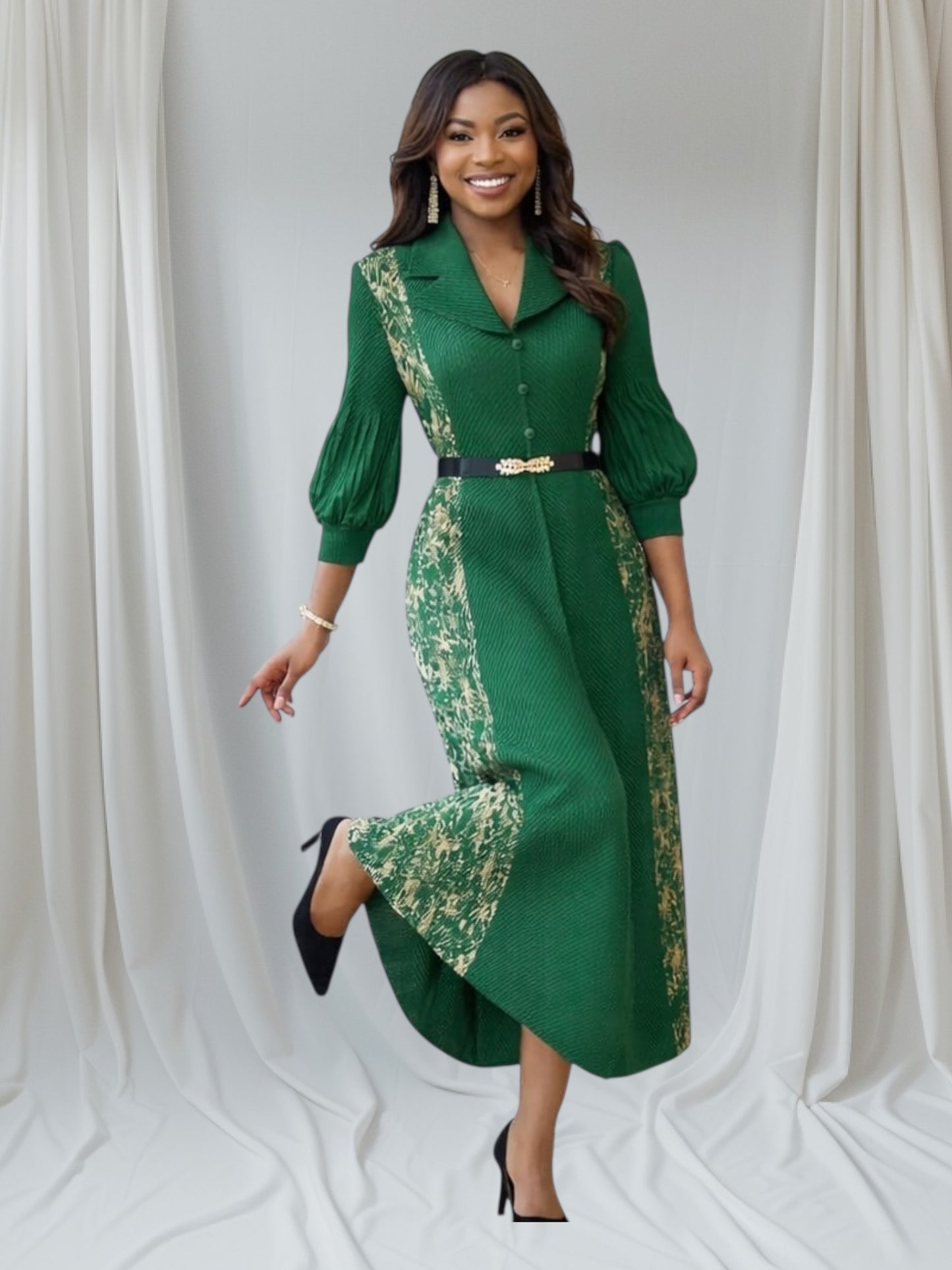 CRZ Miyaki Pleated Dress With Gold Color Side Design NRJ-5560