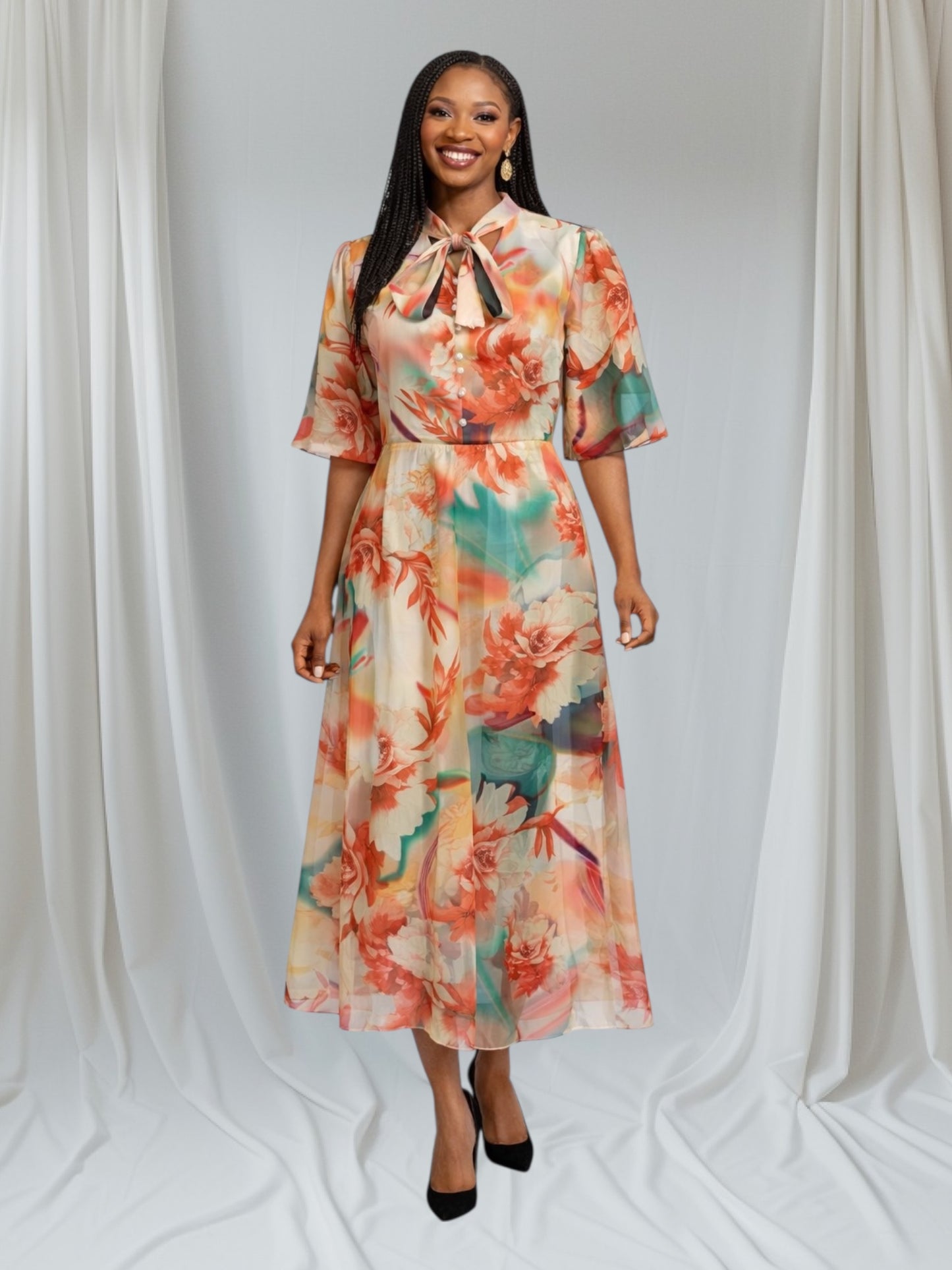 CRZ Multicolor Floral Chiffon Dress