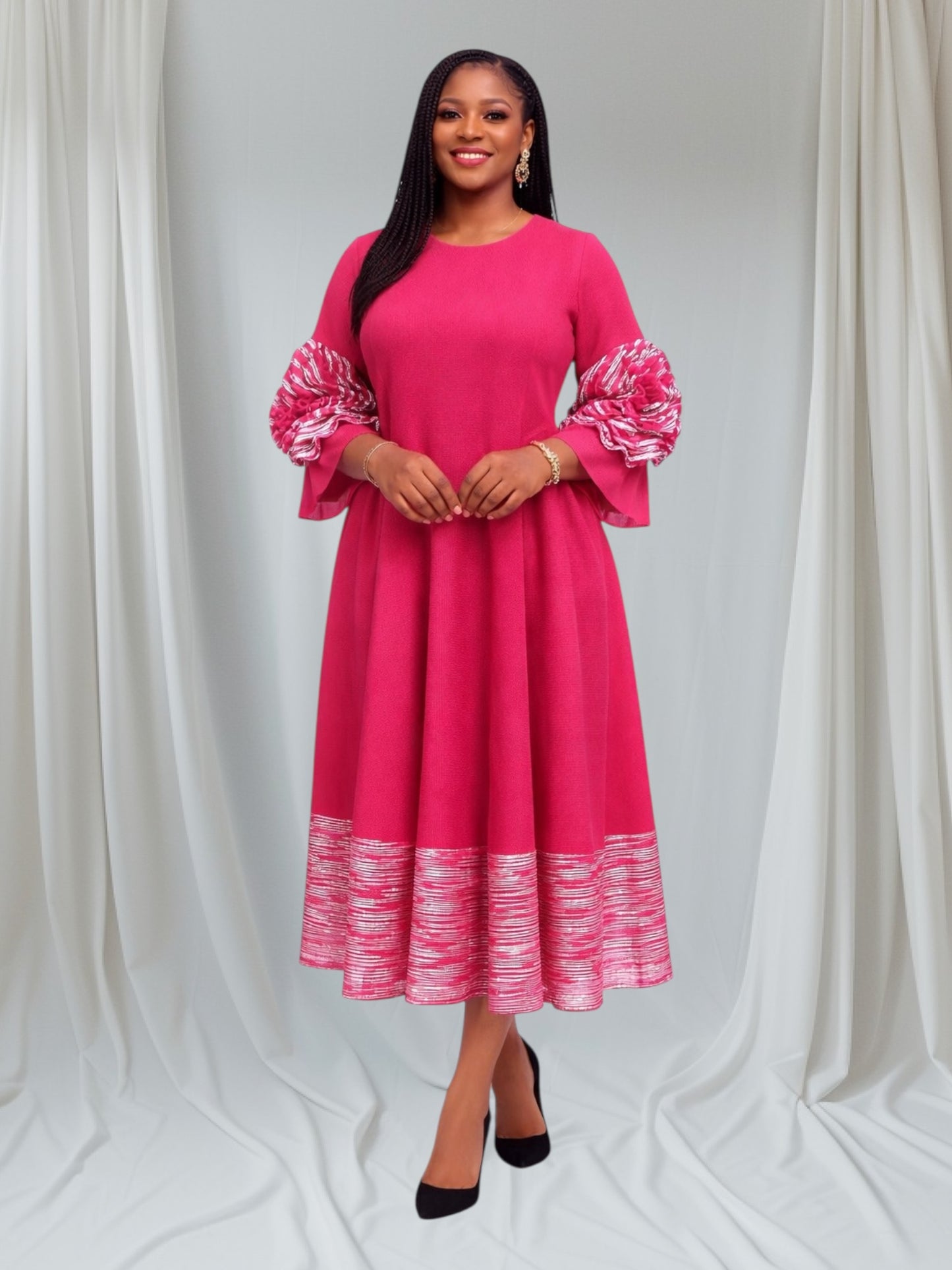 CRZ Miyaki Pleated Dress With Gold Color Stripes CY2195