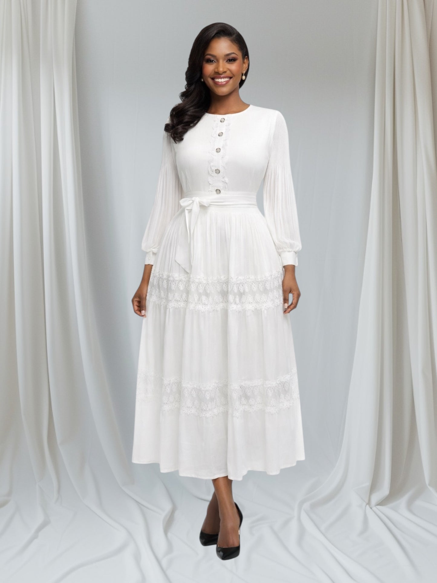 CRZ Miyaki Pleated Dress With Front Button Y2207