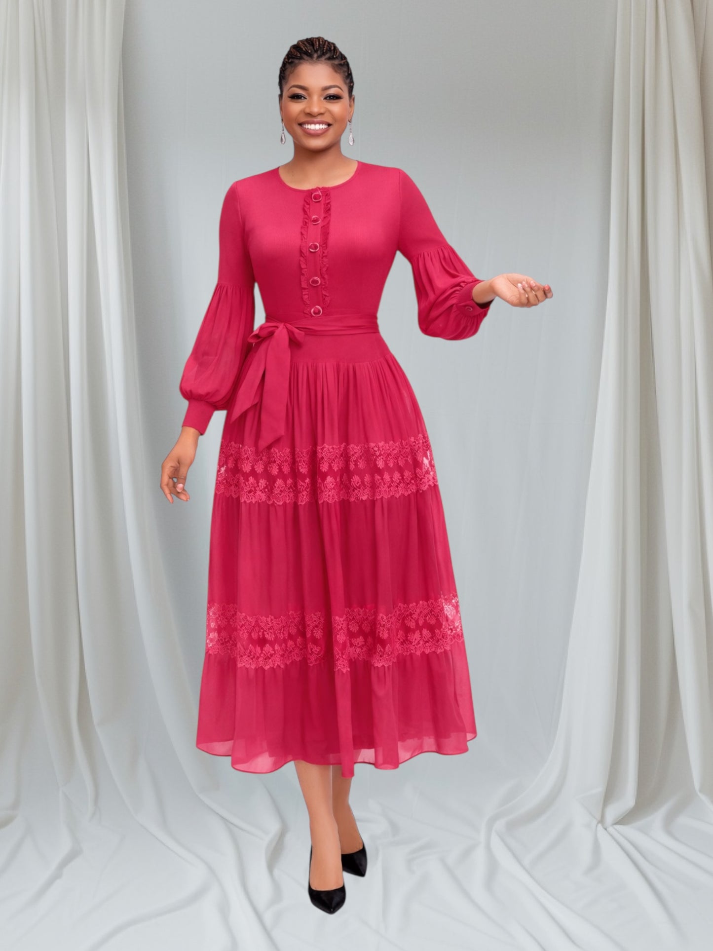 CRZ Miyaki Pleated Dress With Front Button Y2207