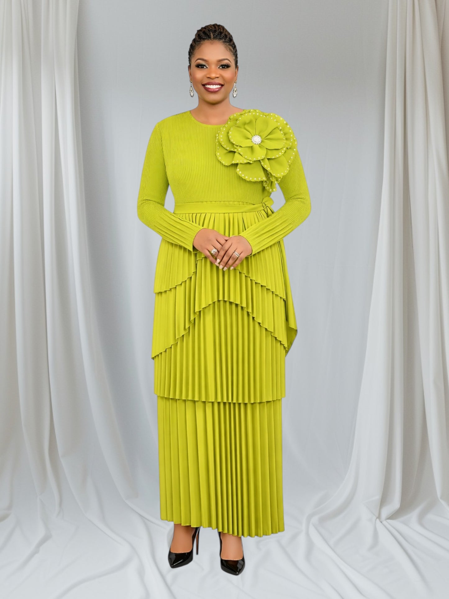 CRZ Miyaki Pleated Dress With Side Bow B8918