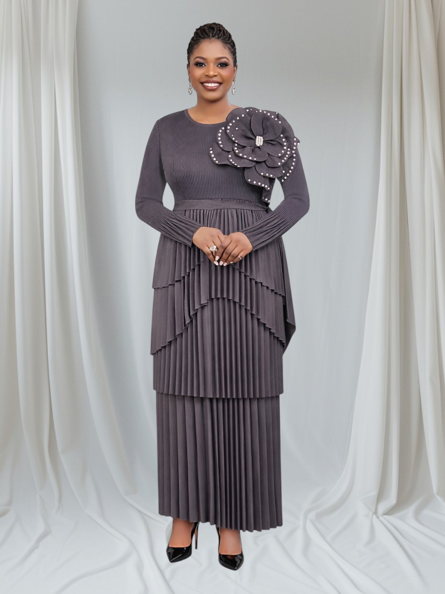 CRZ Miyaki Pleated Dress With Side Bow B8918