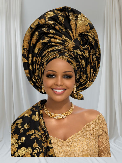 CRZ 2-in-1 Damask Brocade Auto Gele Set